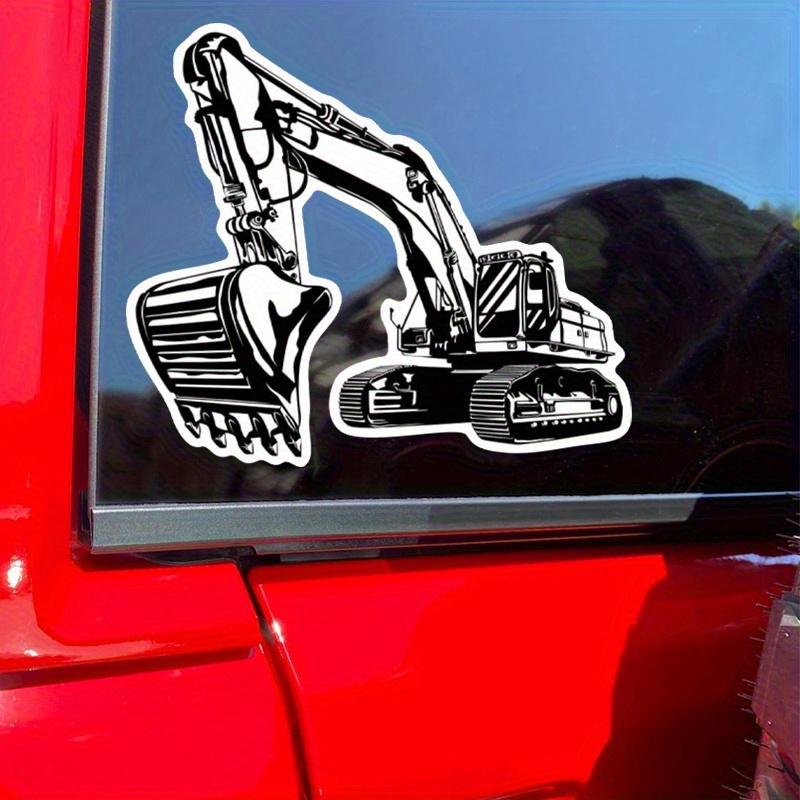 Heavy Equipment Stickers - Black White Cartoon Excavator Vinyl Sticker,