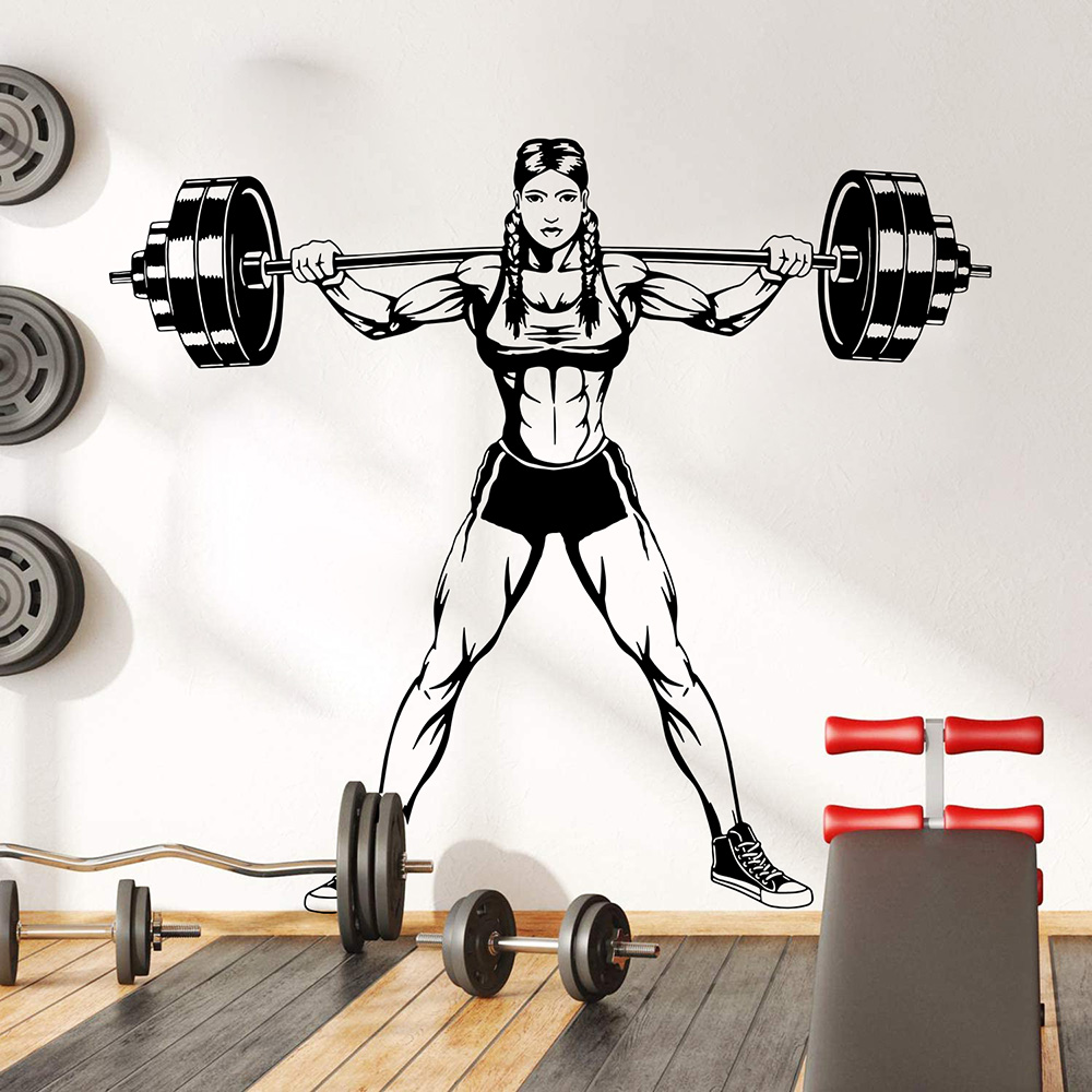 Large Gym Woman Dumbbells Wall - Heavy Equipment Stickers 评论和价格
