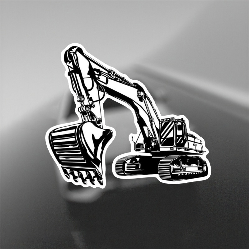 Black White Cartoon Excavator  - Heavy Equipment Stickers 评论和价格